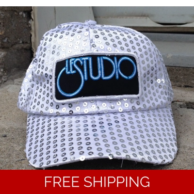 Le Studio Baseball Hat White SparkleW & B Front Logo